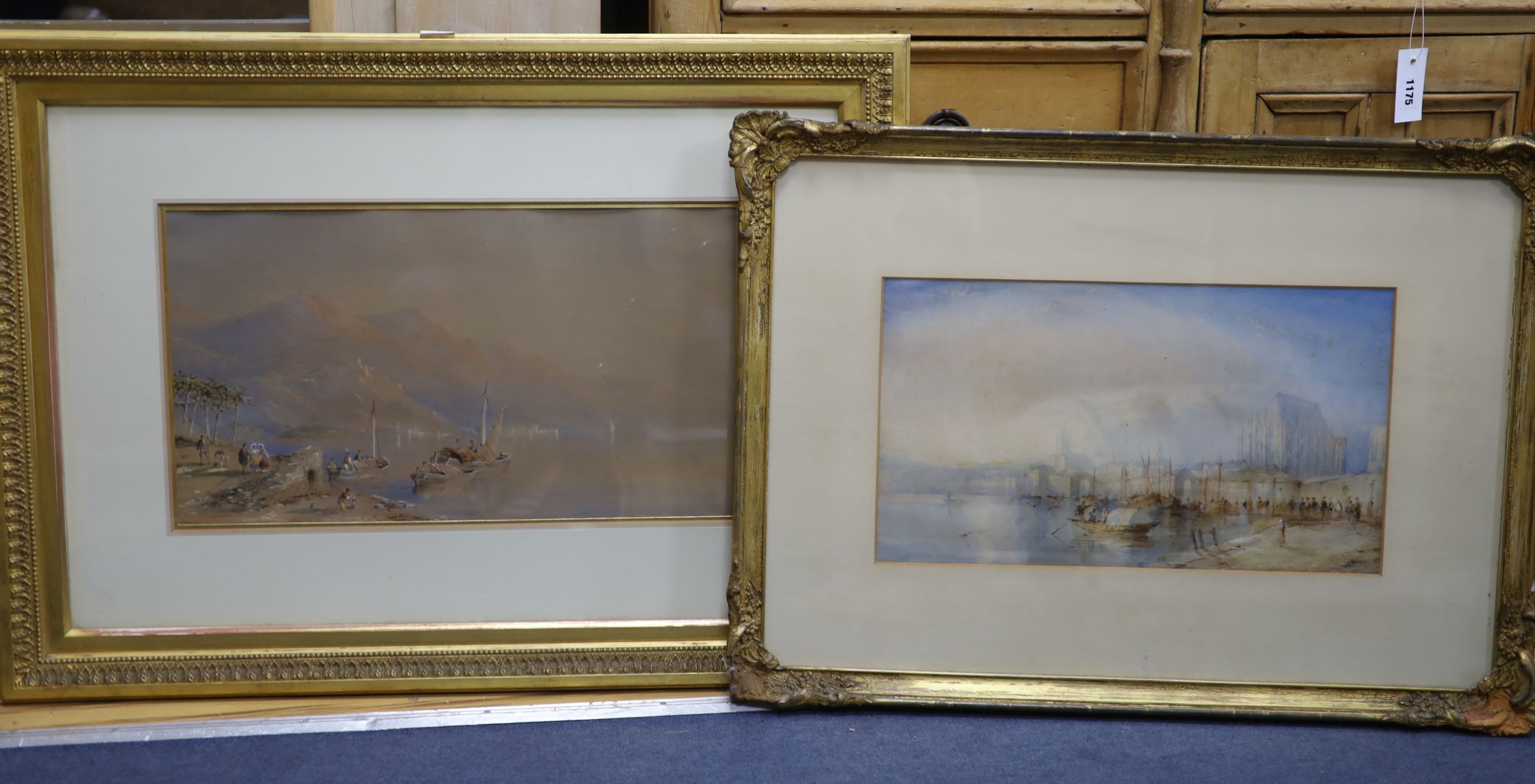 Edward Tucker (1847-1910), two watercolours, Continental waterside town and Swiss lake scene, both signed, 26 x 46cm and 29 x 52cm